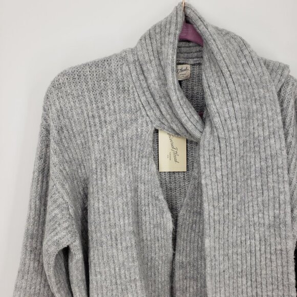 Universal Thread Chunky Ribbed Knit Cardigan Sweater S Attached Scarf  Gray - Picture 7 of 14